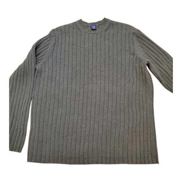GAP SZ L Men's Ribbed Crewneck 100% Lambswool Ribbed Knit Green Crewneck Sweater - Picture 3 of 7
